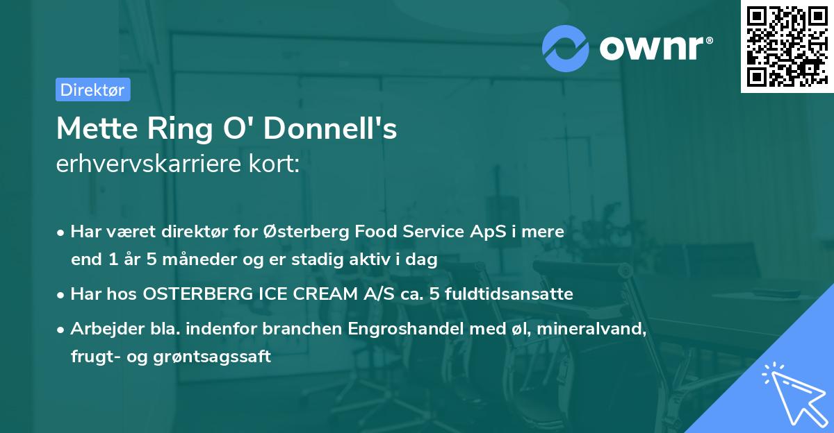 Mette Ring O' Donnell's erhvervskarriere kort