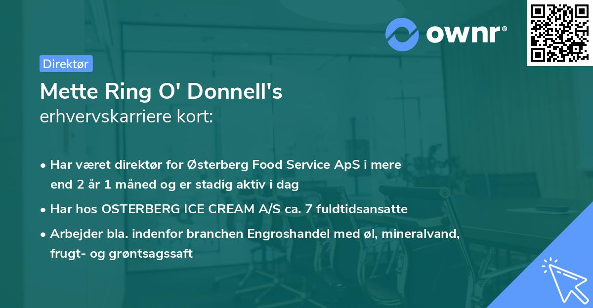 Mette Ring O' Donnell's erhvervskarriere kort