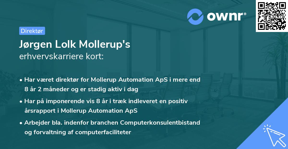 Jørgen Lolk Mollerup's erhvervskarriere kort