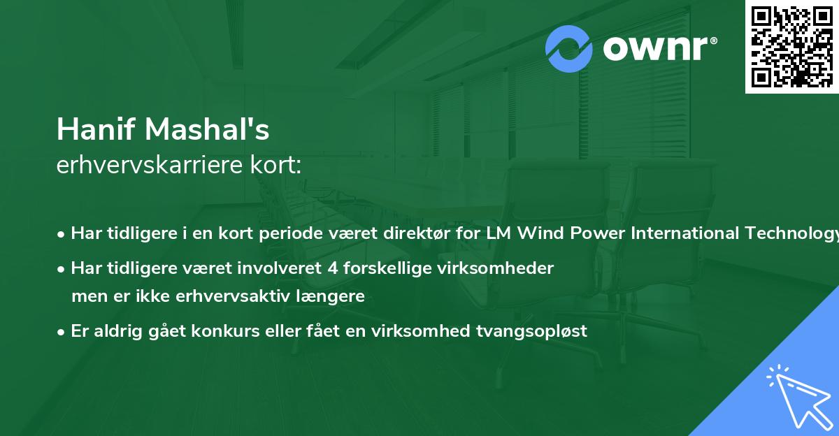 Hanif Mashal's erhvervskarriere kort