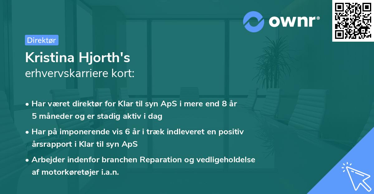 Kristina Hjorth's erhvervskarriere kort
