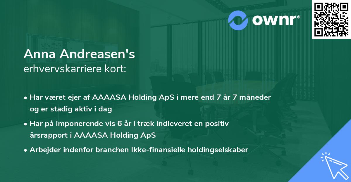 Anna Andreasen's erhvervskarriere kort