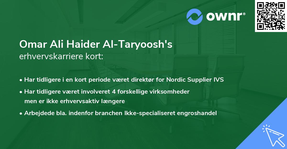 Omar Ali Haider Al-Taryoosh's erhvervskarriere kort
