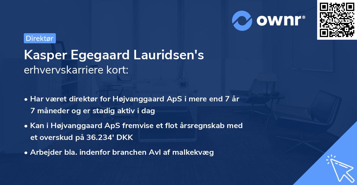 Kasper Egegaard Lauridsen's erhvervskarriere kort