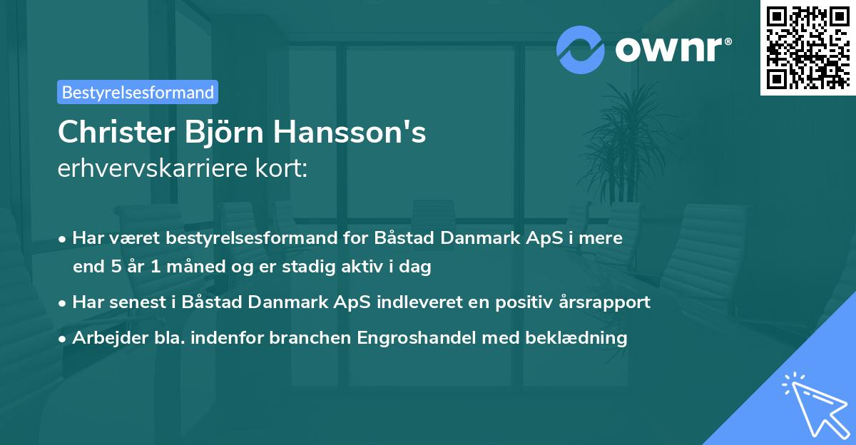 Christer Björn Hansson's erhvervskarriere kort