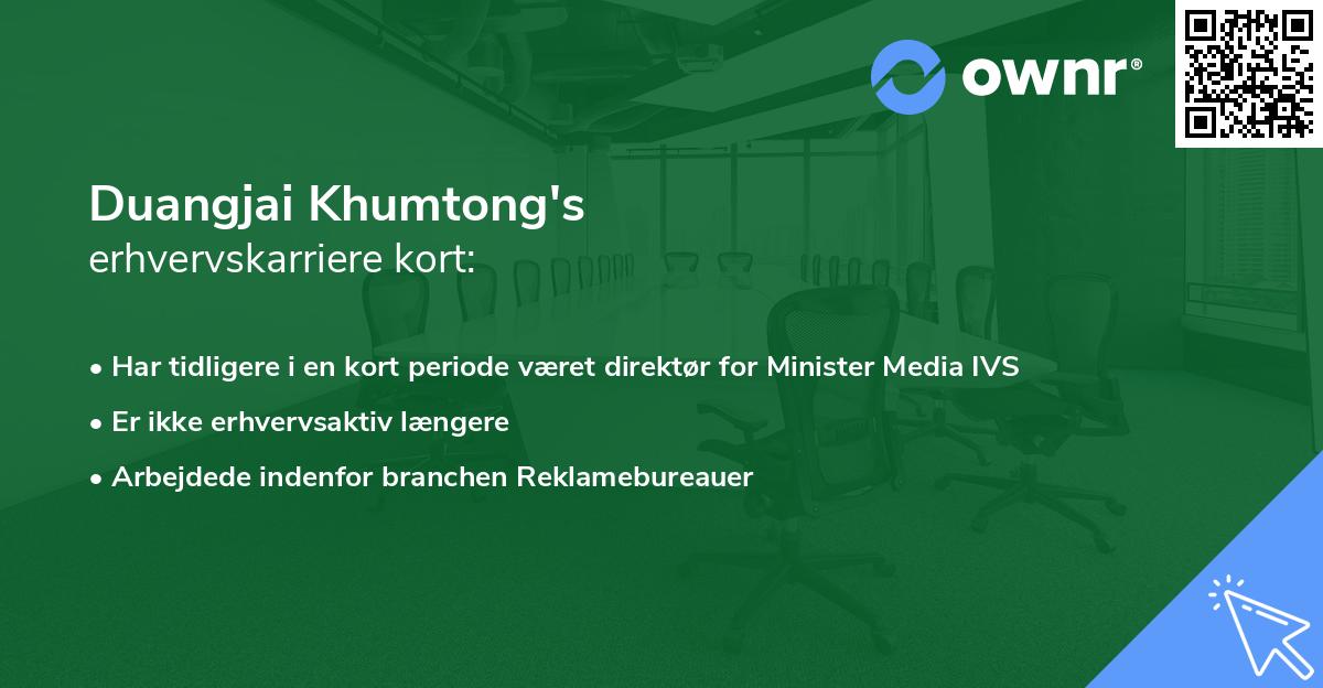 Duangjai Khumtong's erhvervskarriere kort
