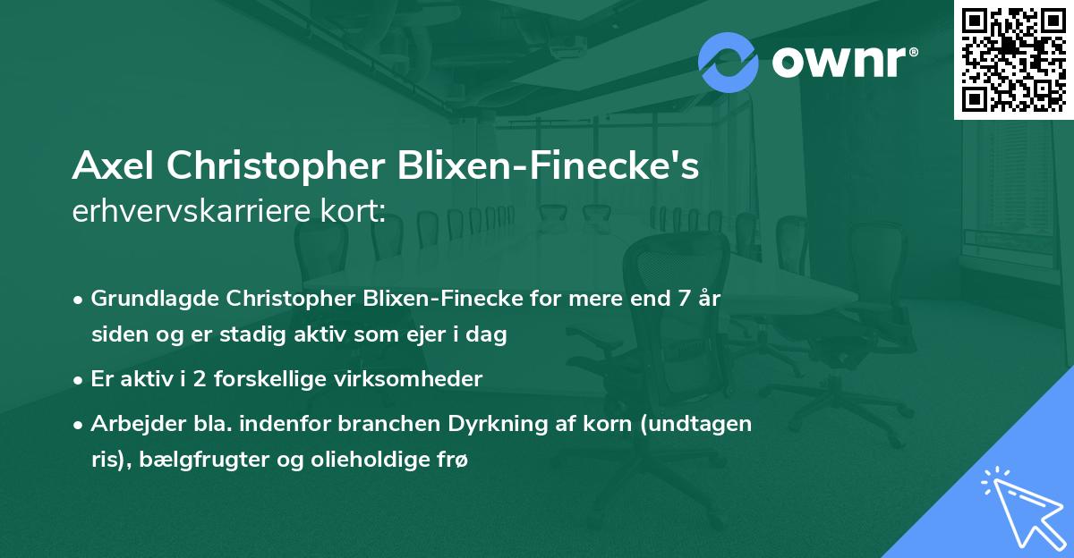 Axel Christopher Blixen-Finecke's erhvervskarriere kort