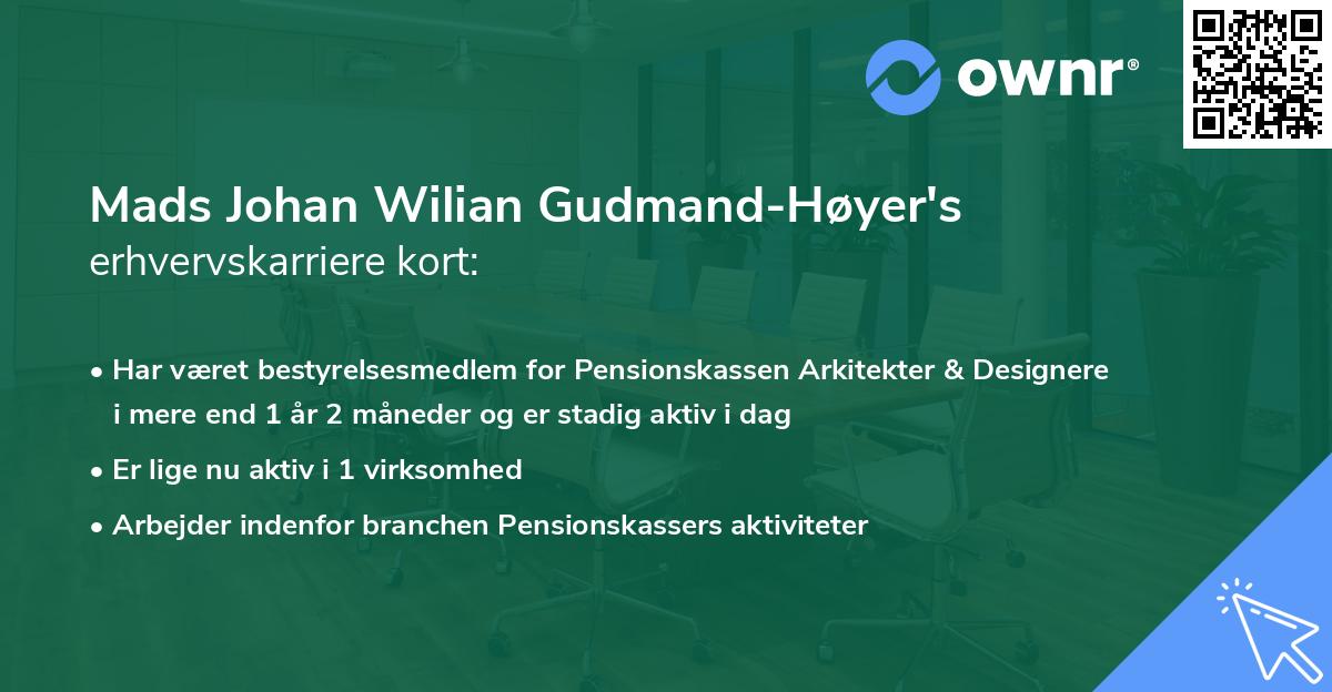 Mads Johan Wilian Gudmand-Høyer's erhvervskarriere kort