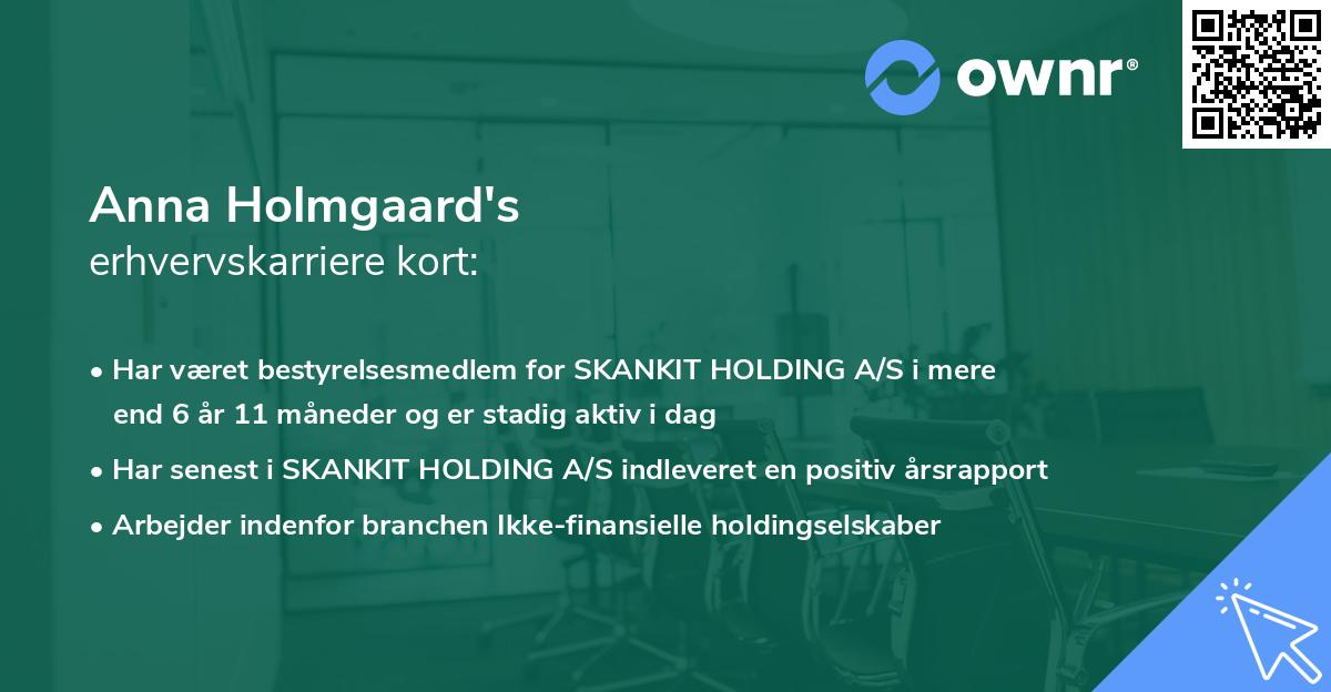 Anna Holmgaard's erhvervskarriere kort