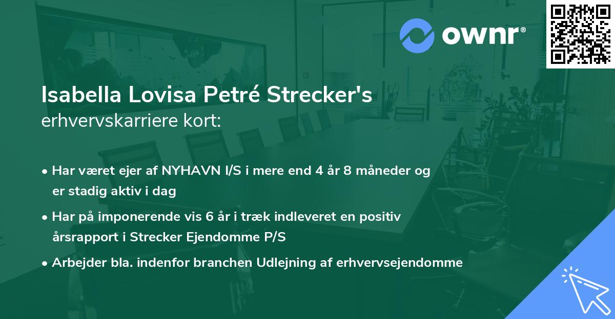 Isabella Lovisa Petré Strecker's erhvervskarriere kort