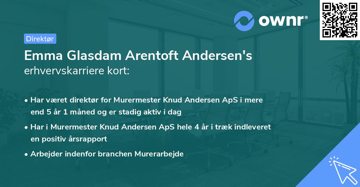 Emma Glasdam Arentoft Andersen's erhvervskarriere kort