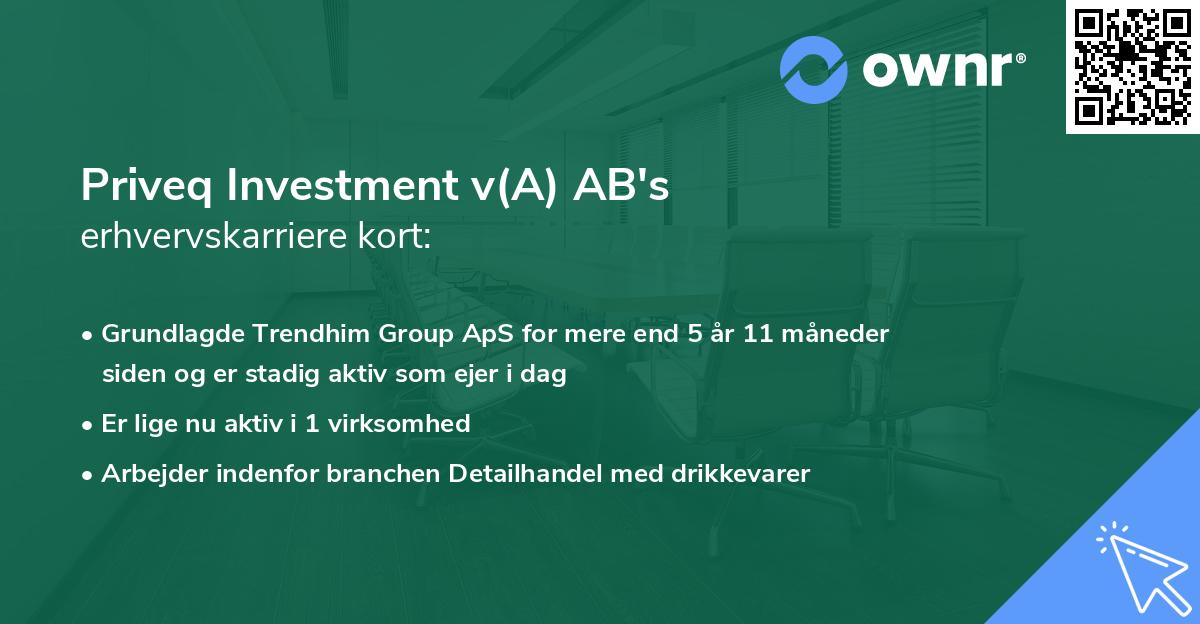 Priveq Investment v(A) AB's erhvervskarriere kort
