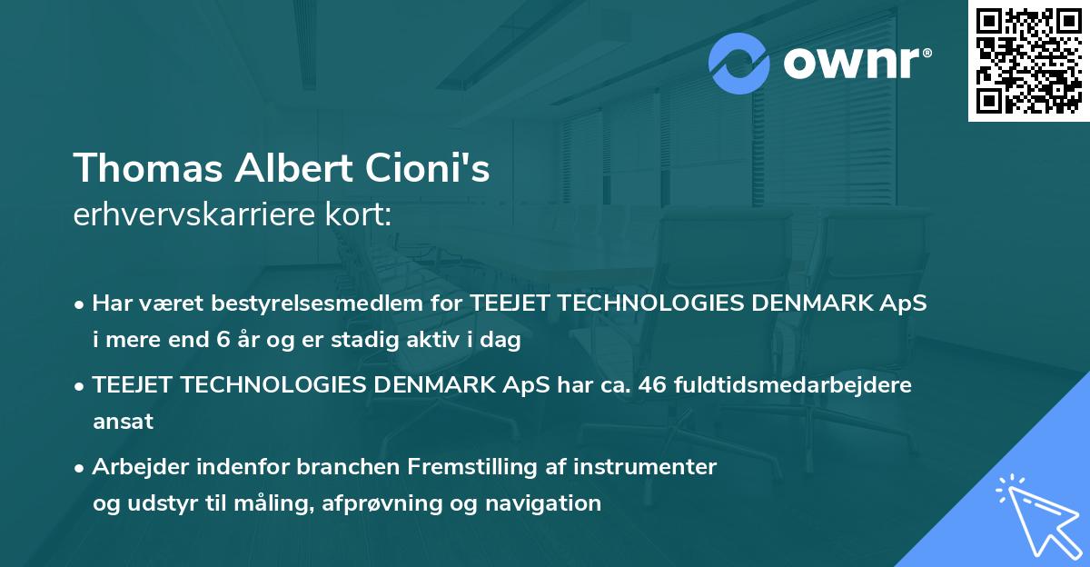 Thomas Albert Cioni's erhvervskarriere kort