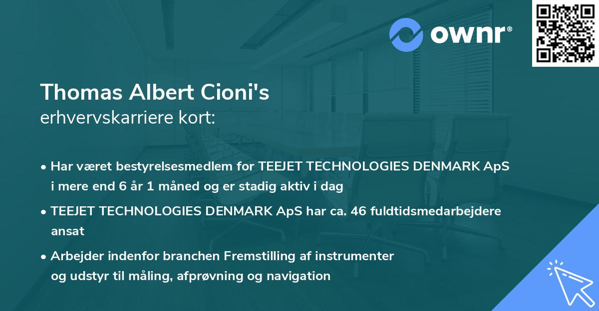 Thomas Albert Cioni's erhvervskarriere kort