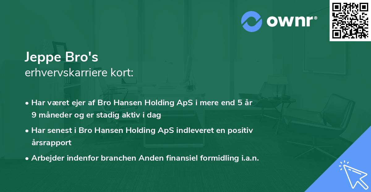 Jeppe Bro's erhvervskarriere kort
