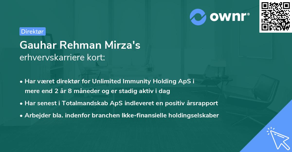 Gauhar Rehman Mirza's erhvervskarriere kort