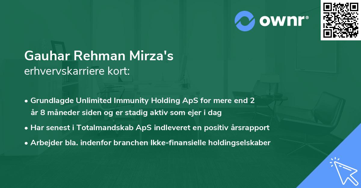 Gauhar Rehman Mirza's erhvervskarriere kort