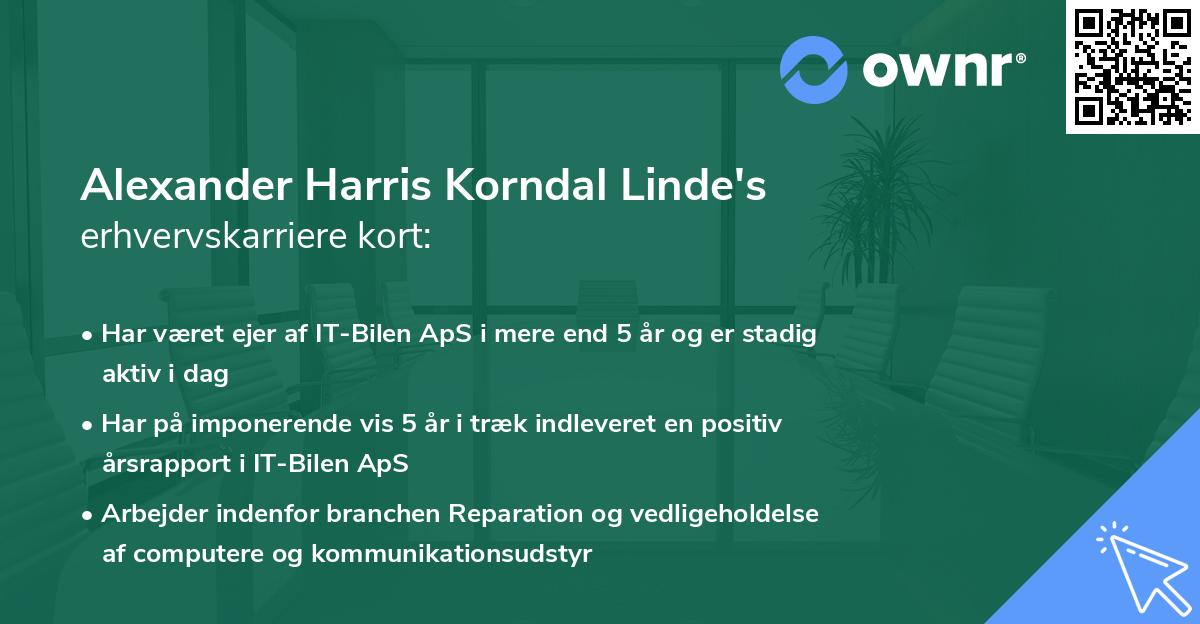Alexander Harris Korndal Linde's erhvervskarriere kort