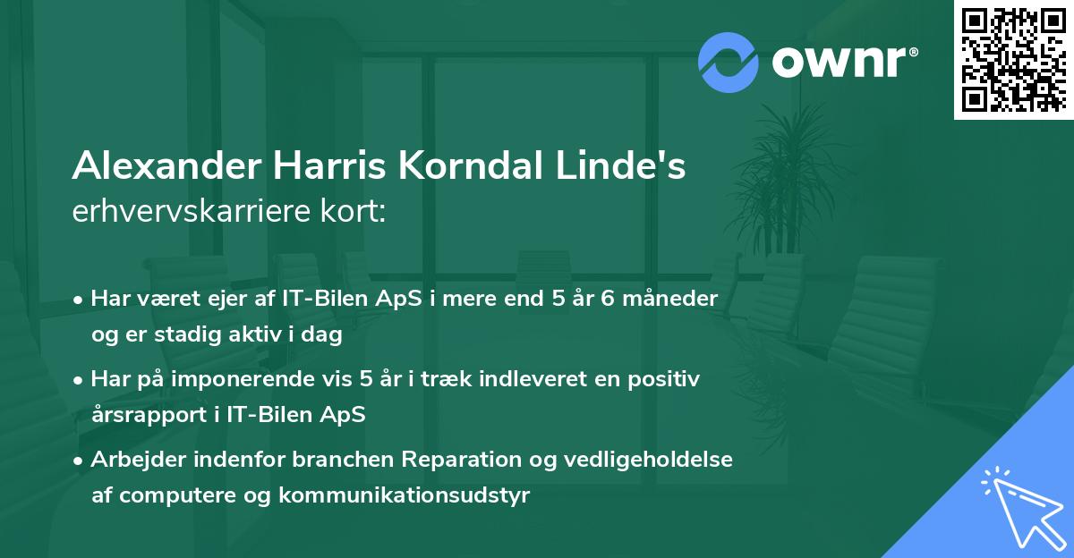 Alexander Harris Korndal Linde's erhvervskarriere kort