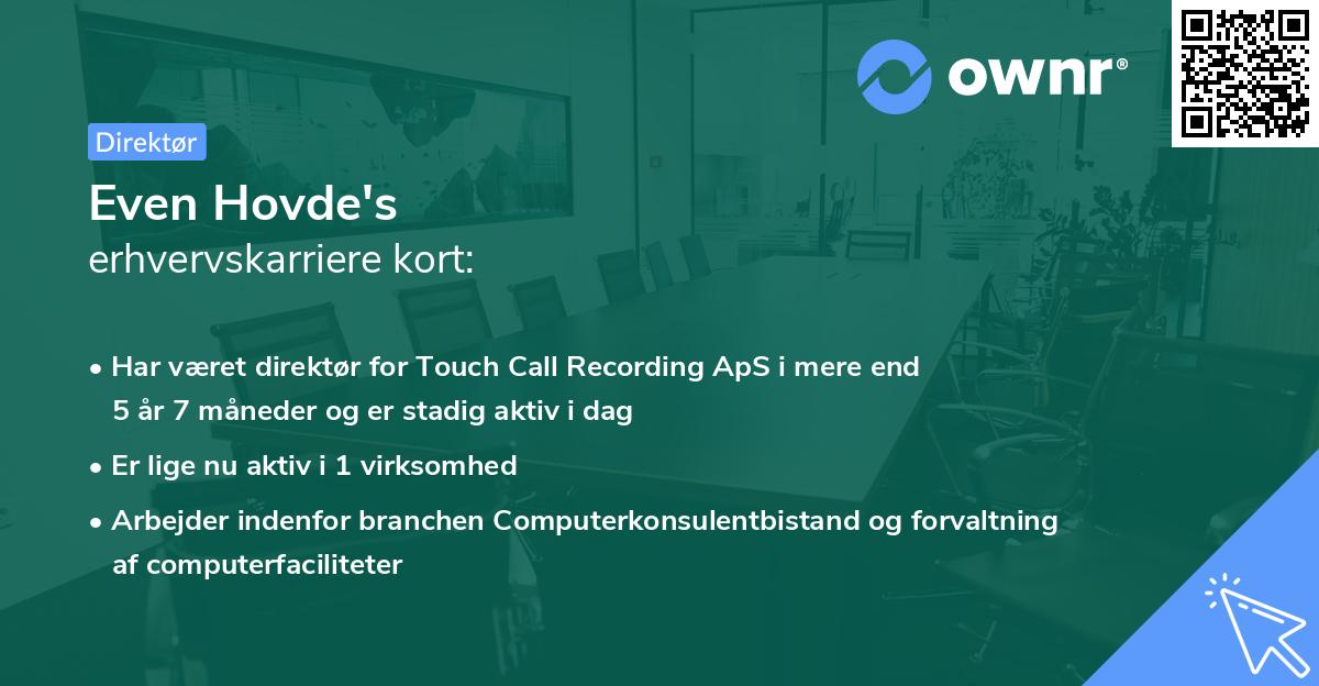 Even Hovde's erhvervskarriere kort