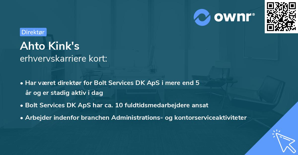 Ahto Kink's erhvervskarriere kort