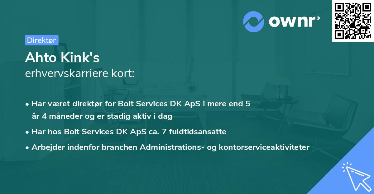 Ahto Kink's erhvervskarriere kort