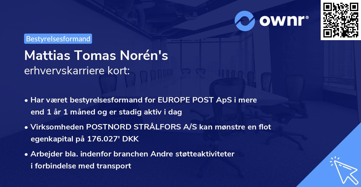 Mattias Tomas Norén's erhvervskarriere kort