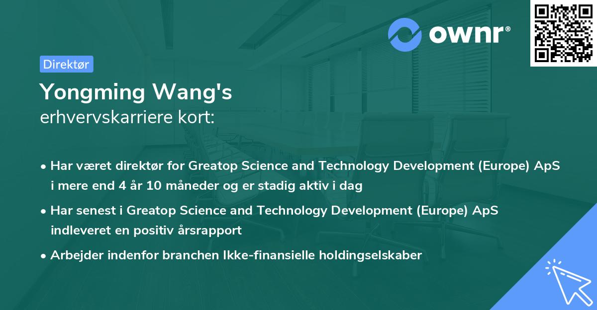 Yongming Wang's erhvervskarriere kort