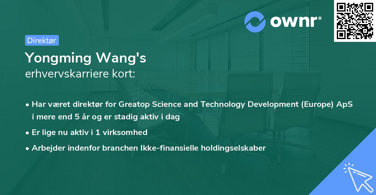 Yongming Wang's erhvervskarriere kort
