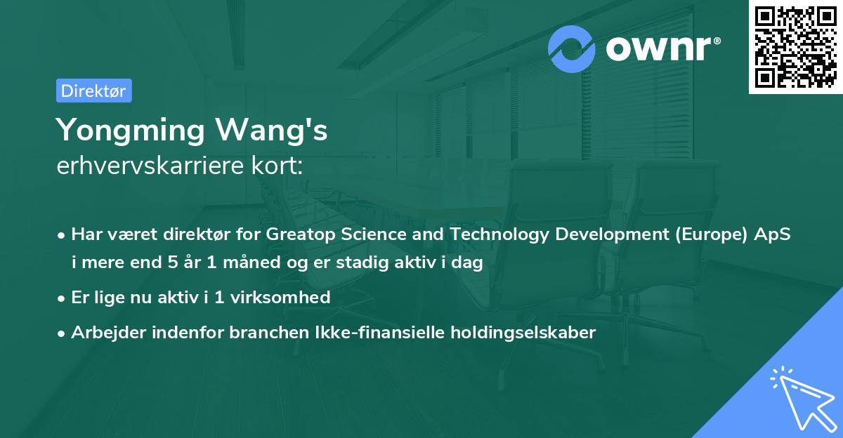 Yongming Wang's erhvervskarriere kort