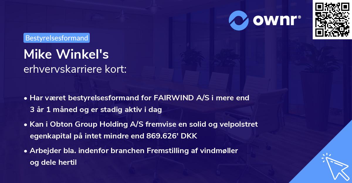 Mike Winkel's erhvervskarriere kort