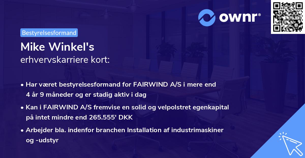 Mike Winkel's erhvervskarriere kort