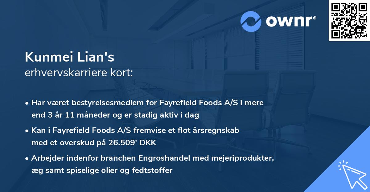 Kunmei Lian's erhvervskarriere kort