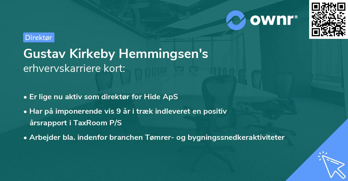 Gustav Kirkeby Hemmingsen's erhvervskarriere kort