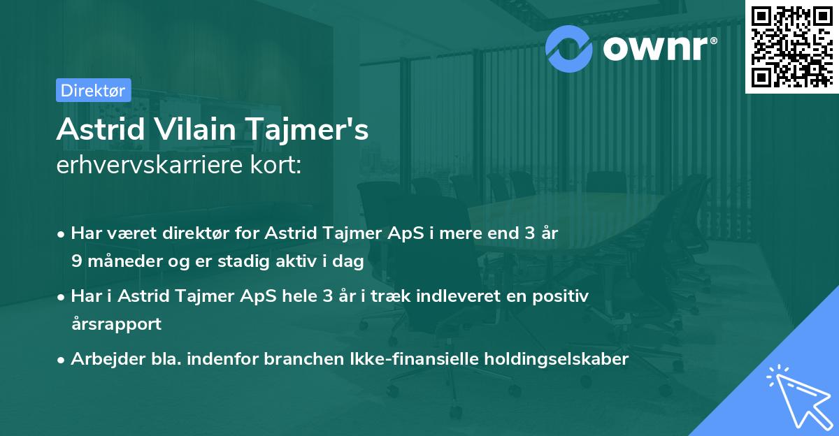 Astrid Vilain Tajmer's erhvervskarriere kort