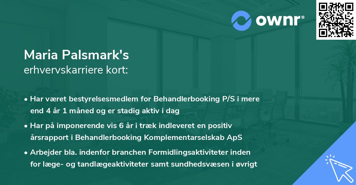 Maria Palsmark's erhvervskarriere kort