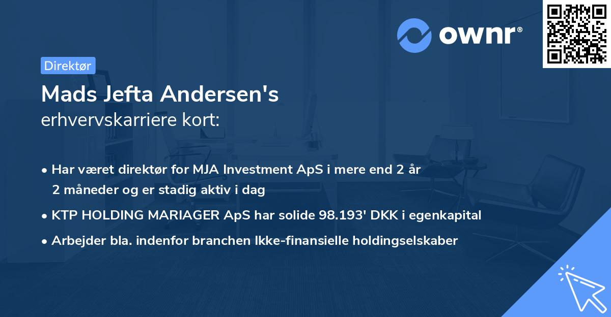 Mads Jefta Andersen's erhvervskarriere kort