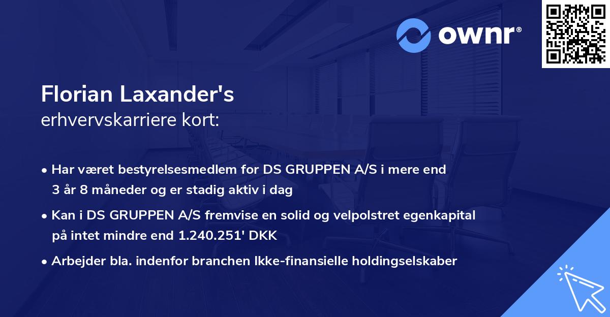 Florian Laxander's erhvervskarriere kort