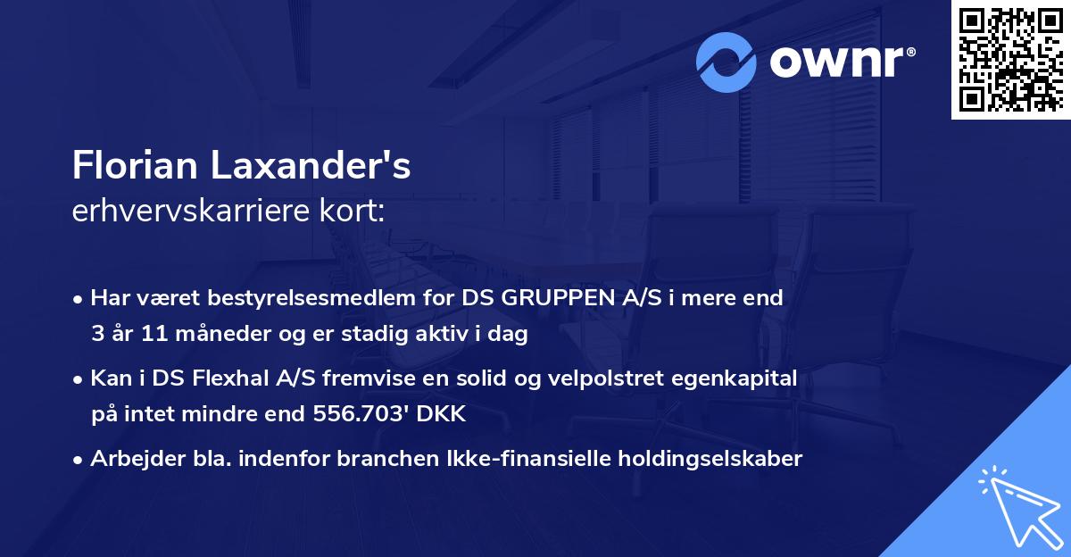 Florian Laxander's erhvervskarriere kort