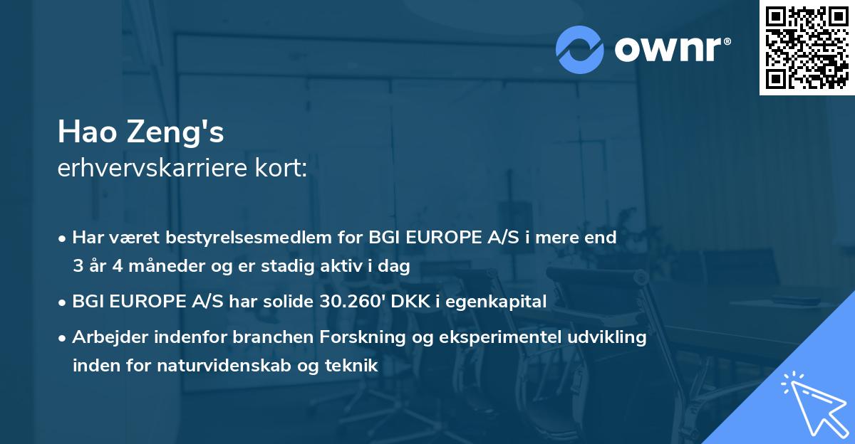 Hao Zeng's erhvervskarriere kort