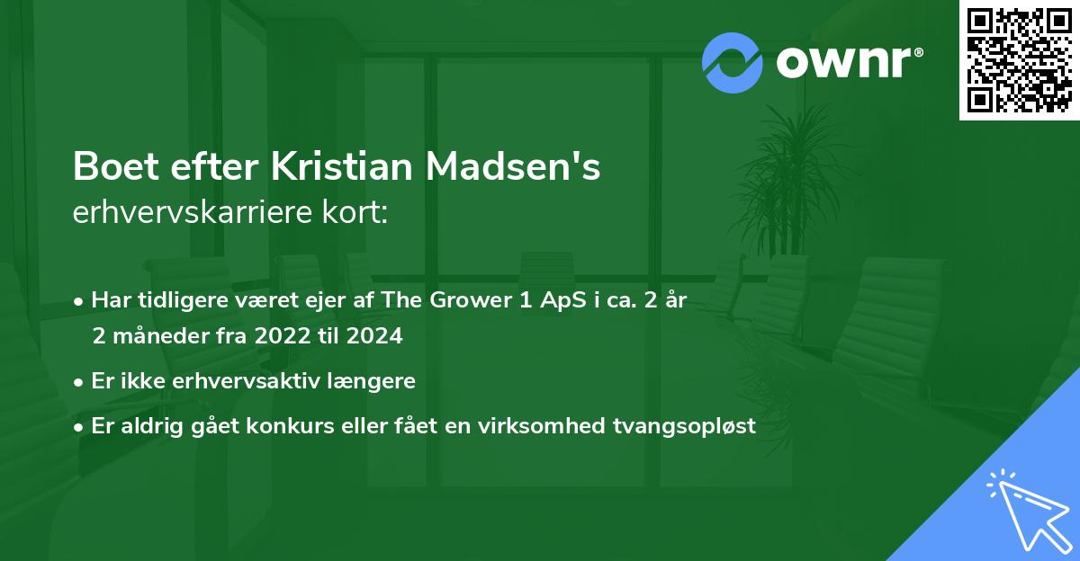 Boet efter Kristian Madsen's erhvervskarriere kort