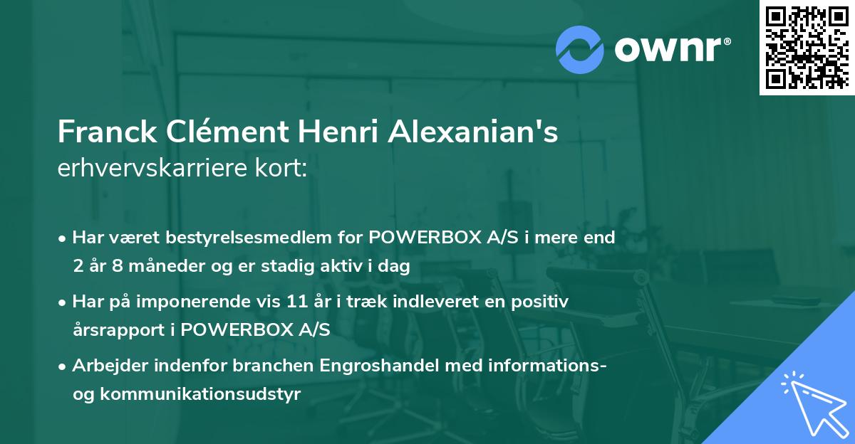 Franck Clément Henri Alexanian's erhvervskarriere kort