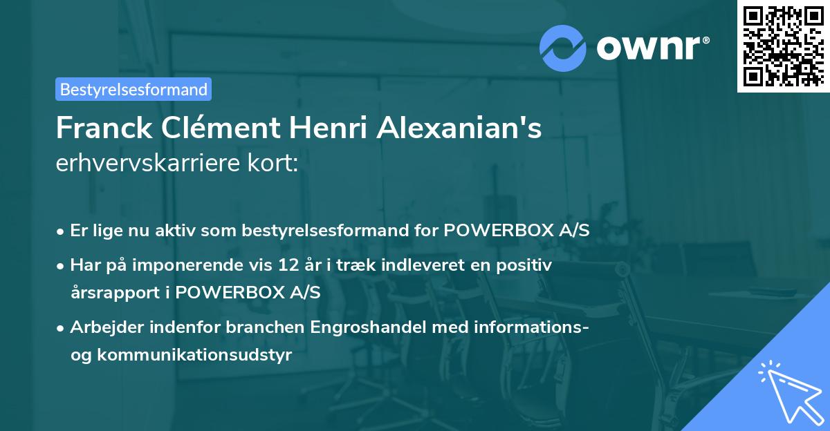 Franck Clément Henri Alexanian's erhvervskarriere kort