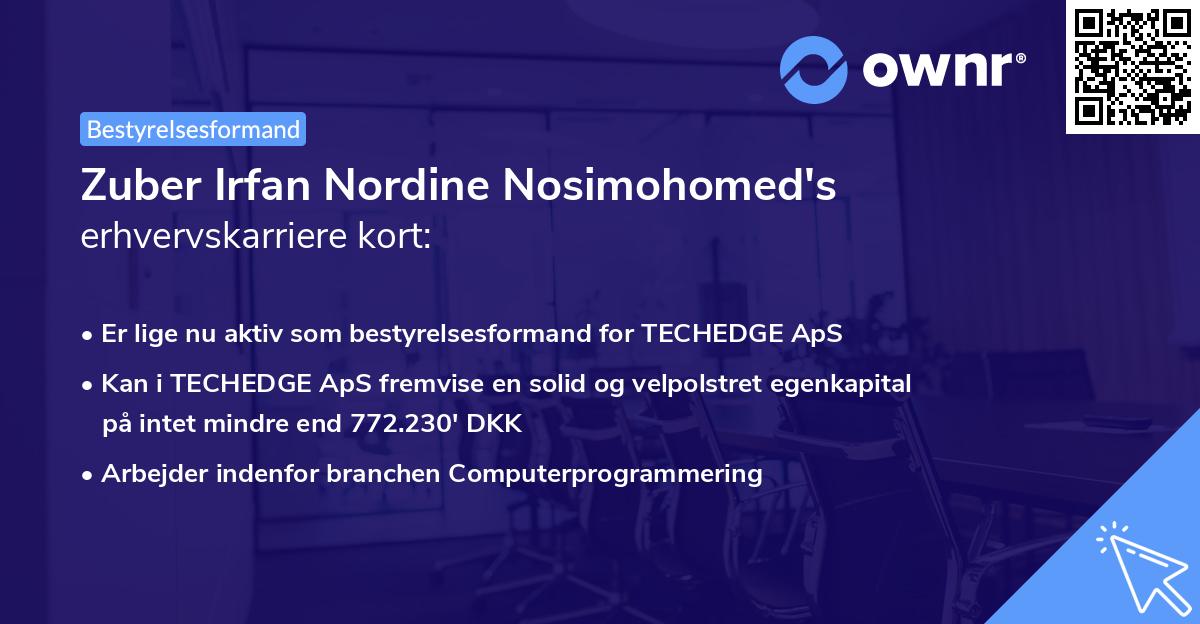 Zuber Irfan Nordine Nosimohomed's erhvervskarriere kort