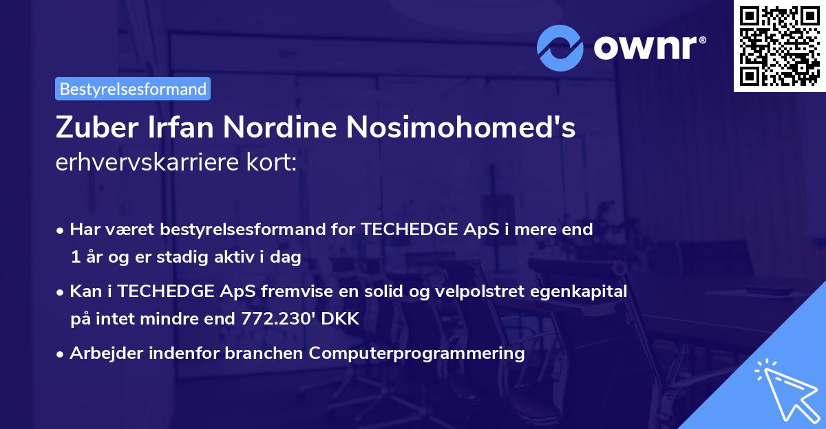 Zuber Irfan Nordine Nosimohomed's erhvervskarriere kort