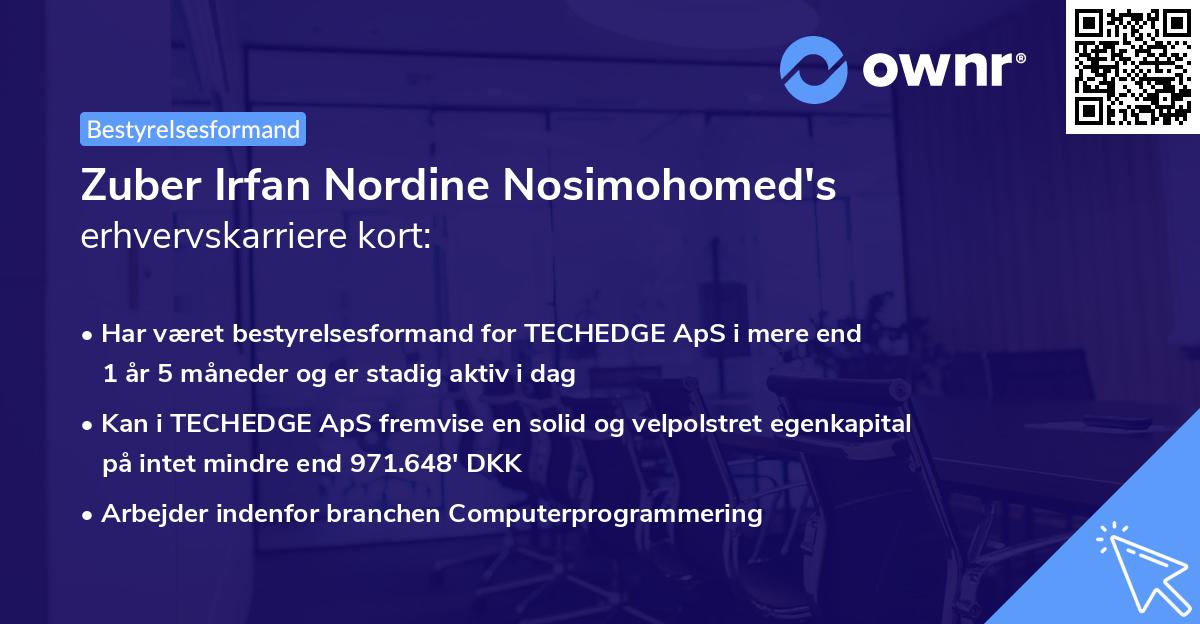 Zuber Irfan Nordine Nosimohomed's erhvervskarriere kort