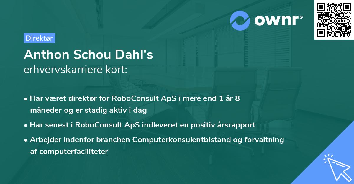 Anthon Schou Dahl's erhvervskarriere kort