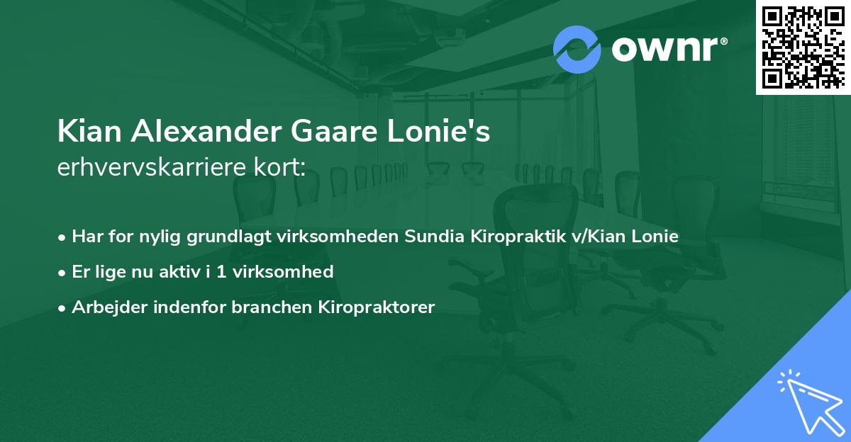 Kian Alexander Gaare Lonie's erhvervskarriere kort