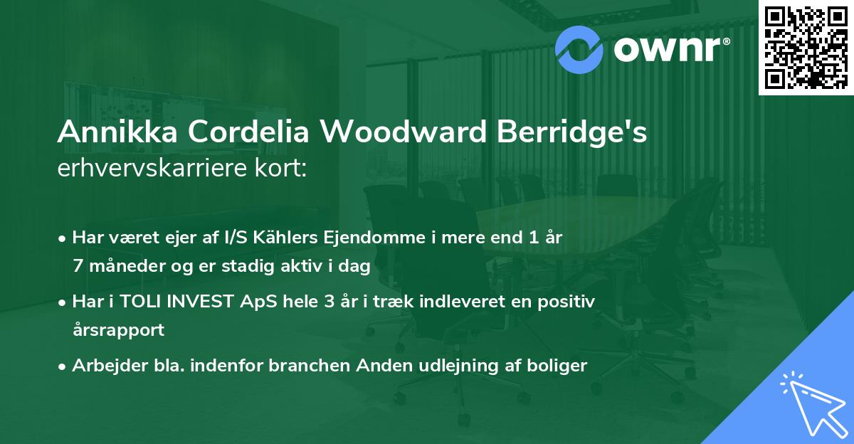 Annikka Cordelia Woodward Berridge's erhvervskarriere kort