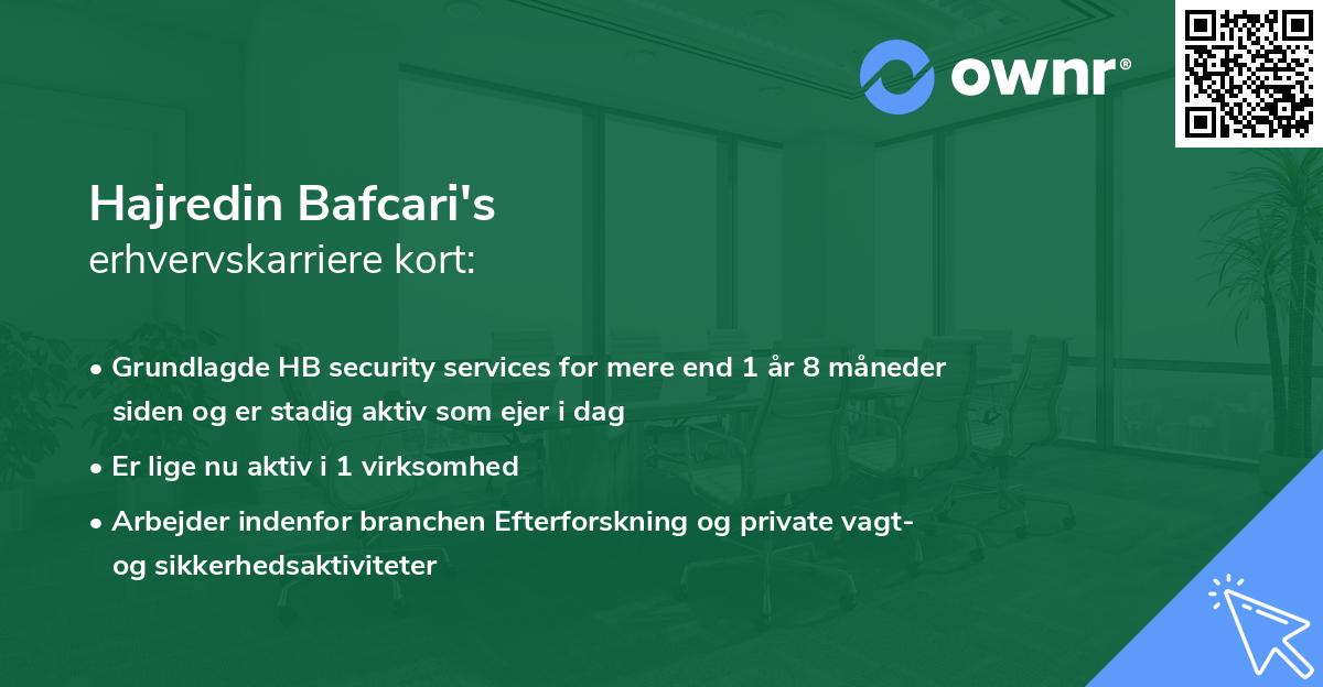 Hajredin Bafcari's erhvervskarriere kort